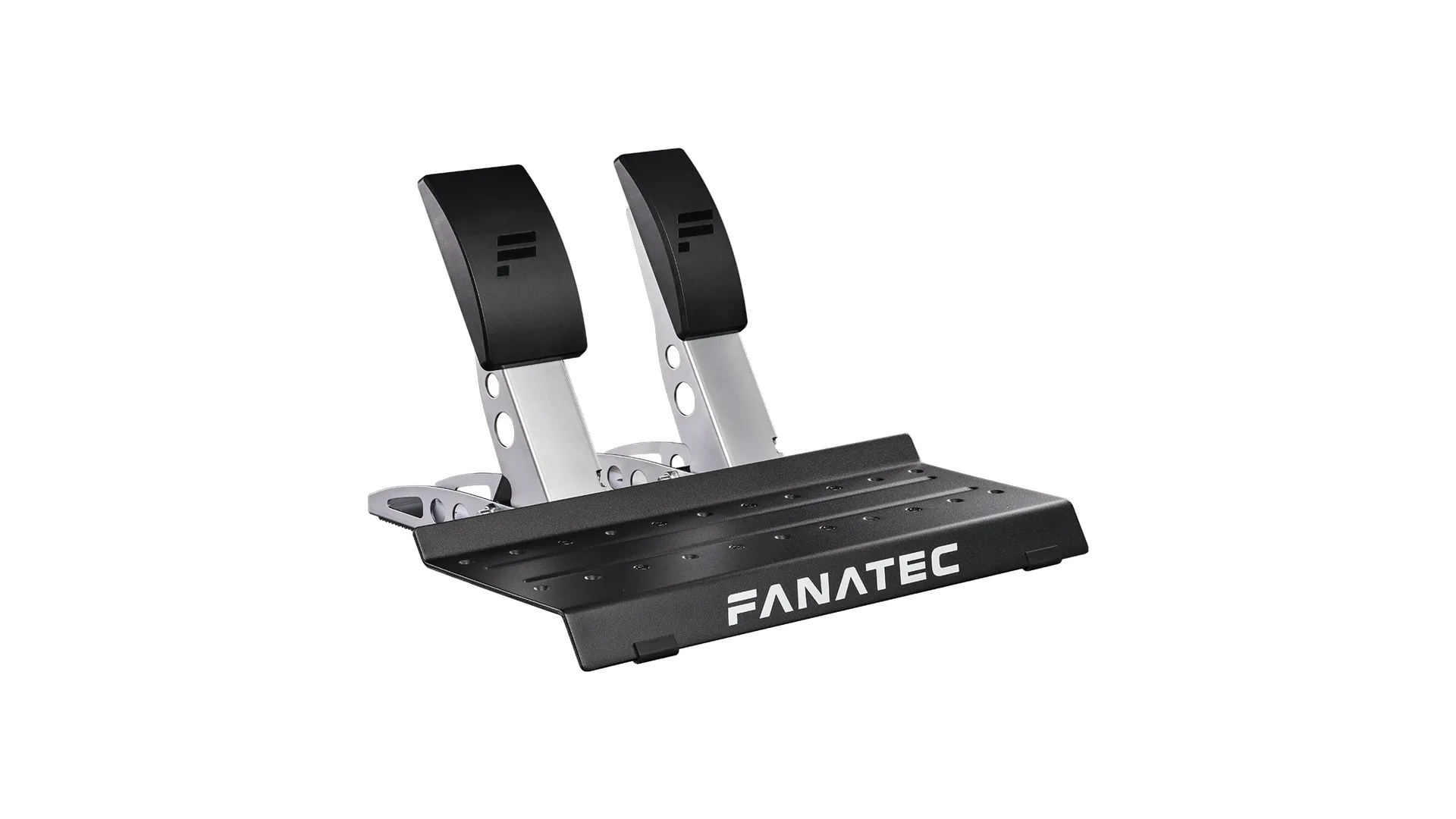 Le pédalier de mes débuts : deux pédales en acier et des capteurs qui mesurent la course. Il est toujours au catalogue, à 99,95 € chez Fanatec. Visuel Fanatec.