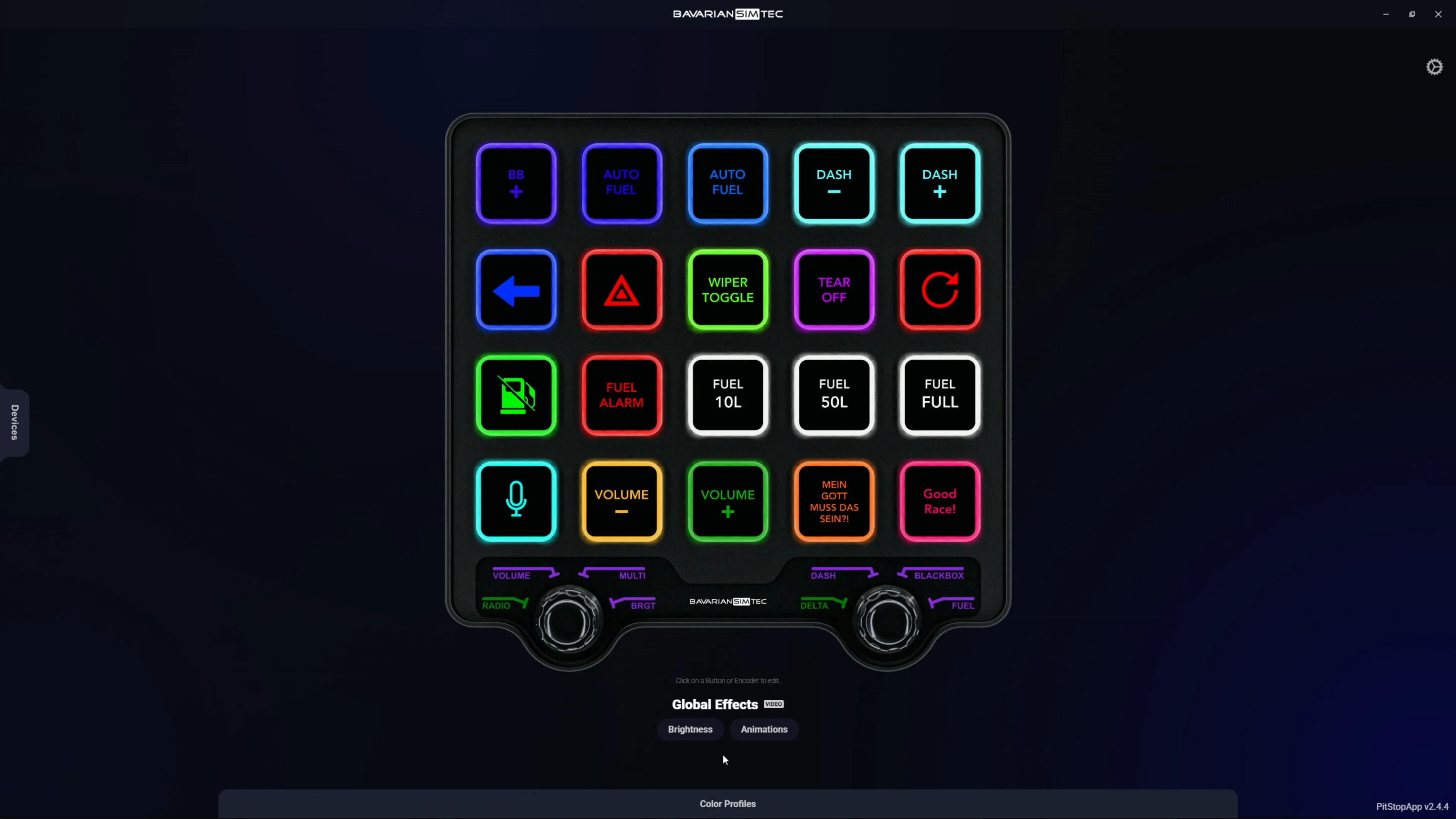 Interface de la Pitstop App : configuration individuelle de chaque bouton et couleur