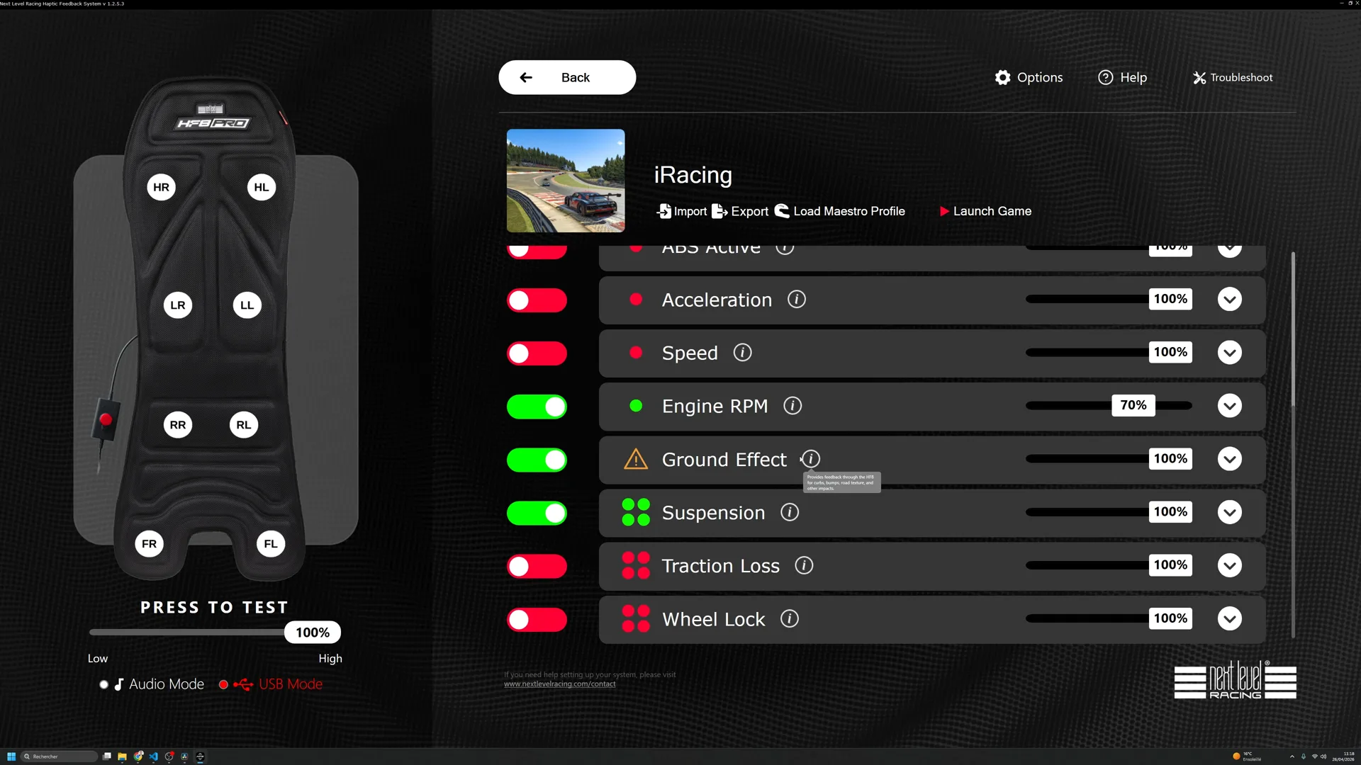 Configuration des effets HFS sur iRacing