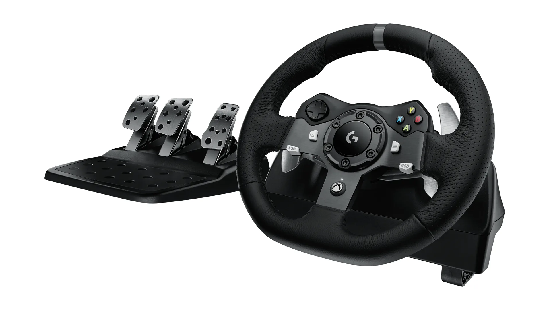 Le genre de volant par lequel je vous conseillais de commencer : une base à engrenages, trois pédales, et de quoi savoir si le virus vous prend. Visuel Logitech.