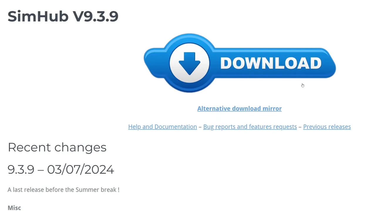La version 9.3.9 de la vidéo, sortie le 3 juillet 2024. Depuis, SimHub est passé à la 9.13.3, et demande Windows 11.