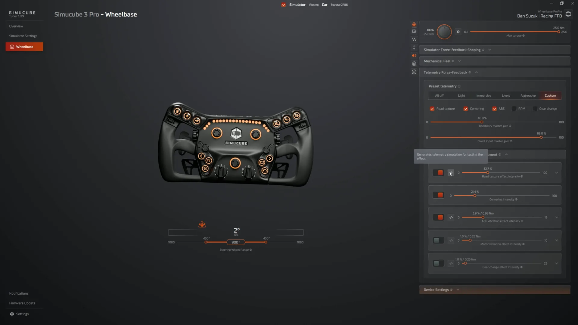 Tuner 3.0 — paramétrage des effets télémétriques