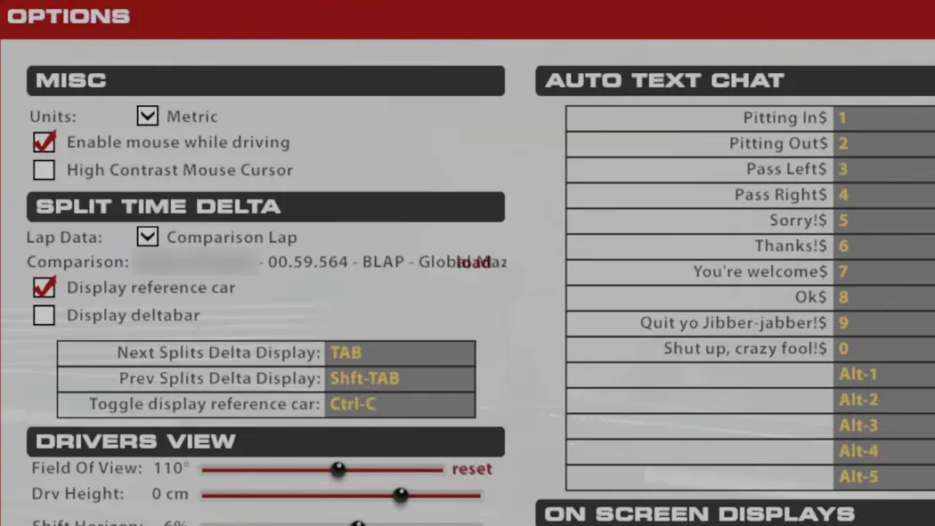 Dans l'ancienne interface : « Comparison Lap », le fichier du ghost chargé, et « Display reference car » coché pour le voir en piste.