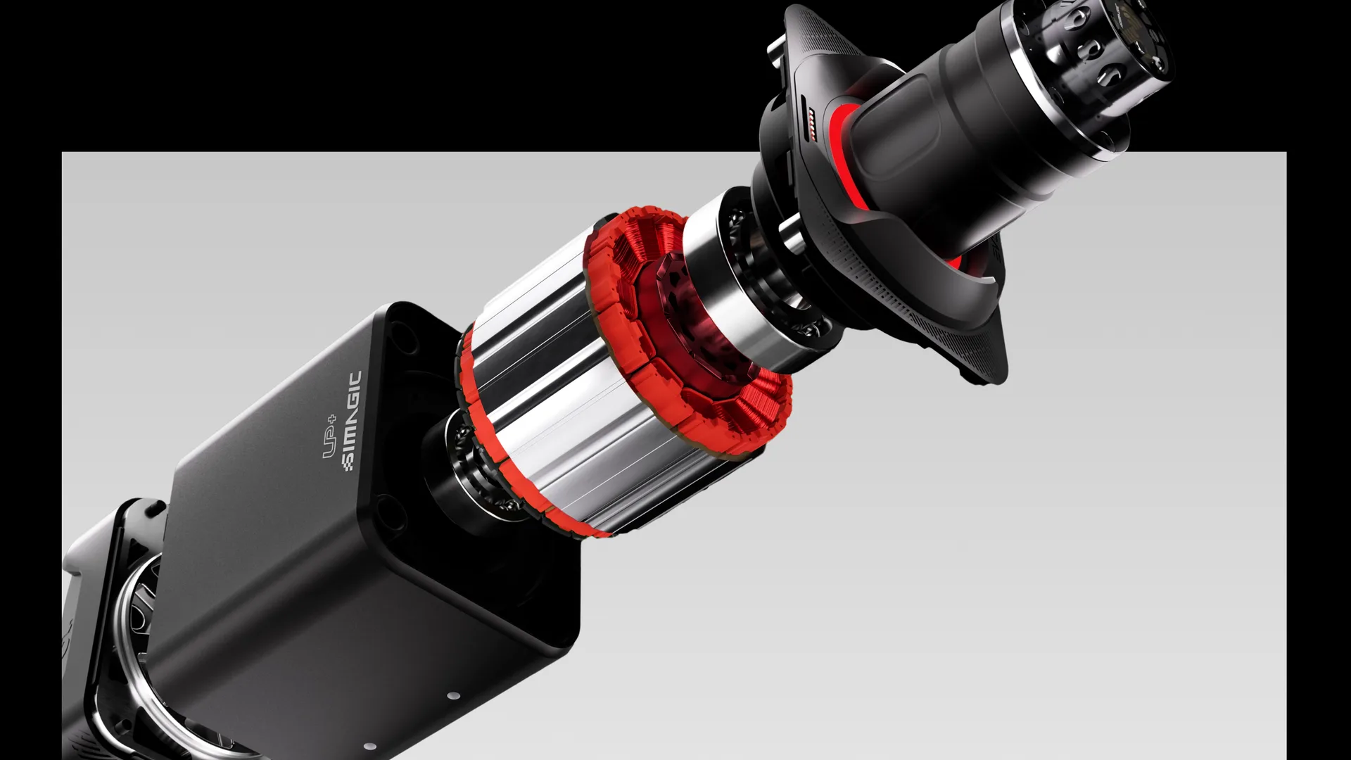 Le moteur vu par Simagic : un rotor allégé pour une inertie minimale, d'après la marque. En main, ça donne une base très vive en rotation. Visuel Simagic.