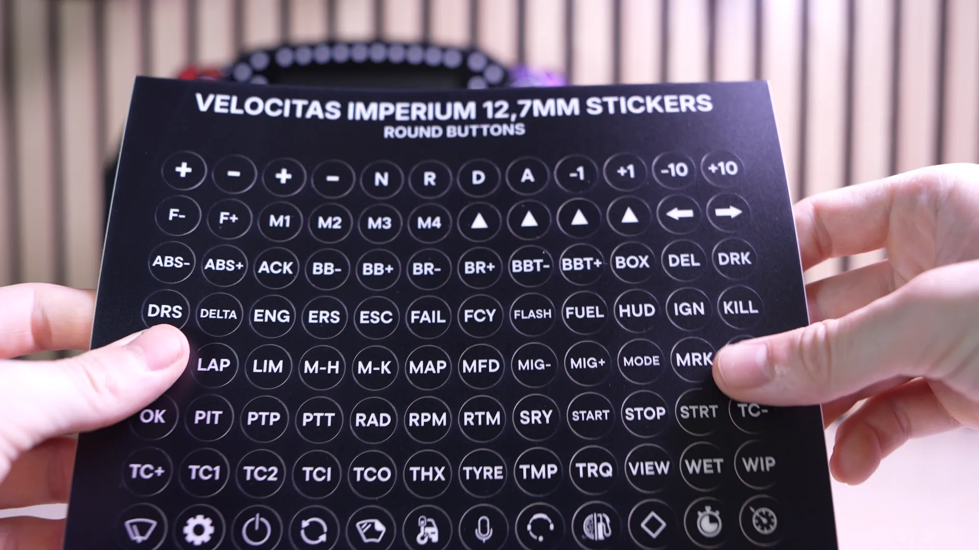 La planche de stickers ronds Velocitas Imperium, avec toutes les fonctions disponibles